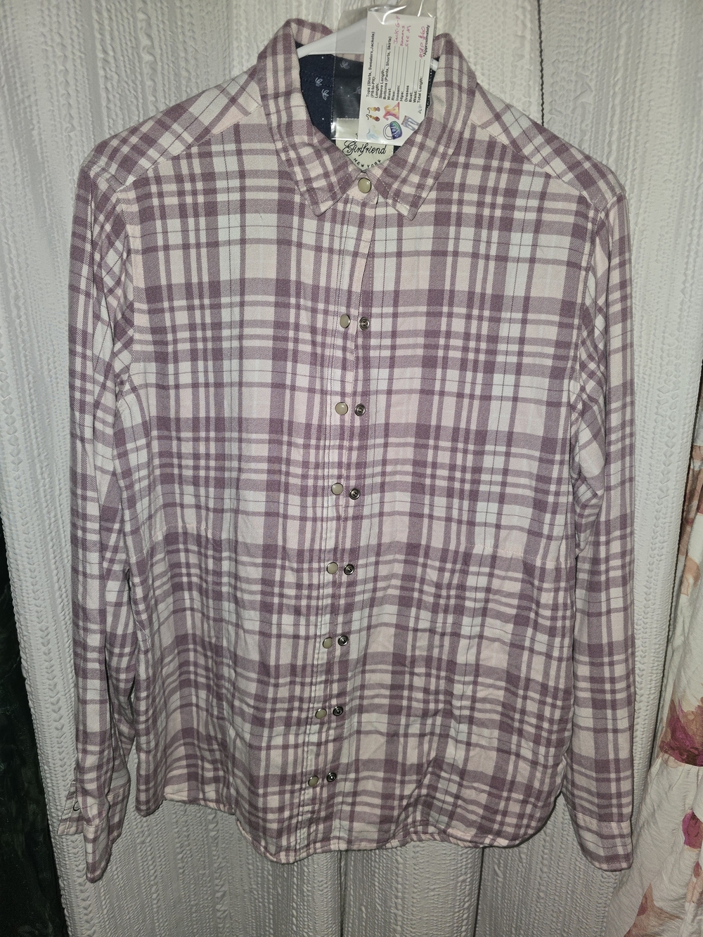 Women’s M Purple Plaid Button-Down Shirt - Casual Collared Top